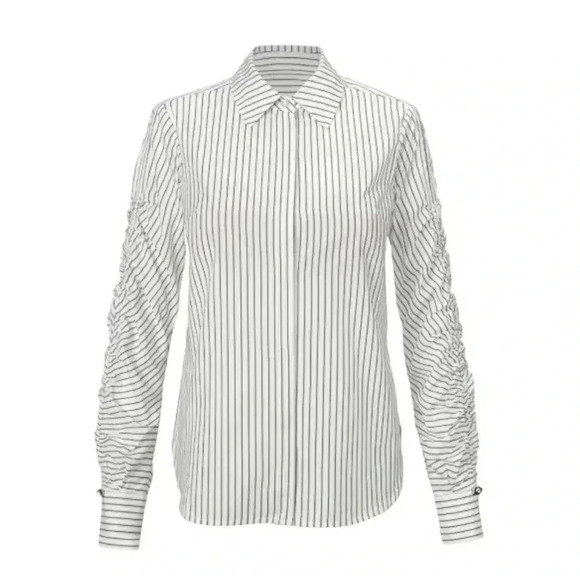 CAbi Linear Shirt Classic Black White Stripe Long Ruched Sleeves size M - Picture 8 of 8